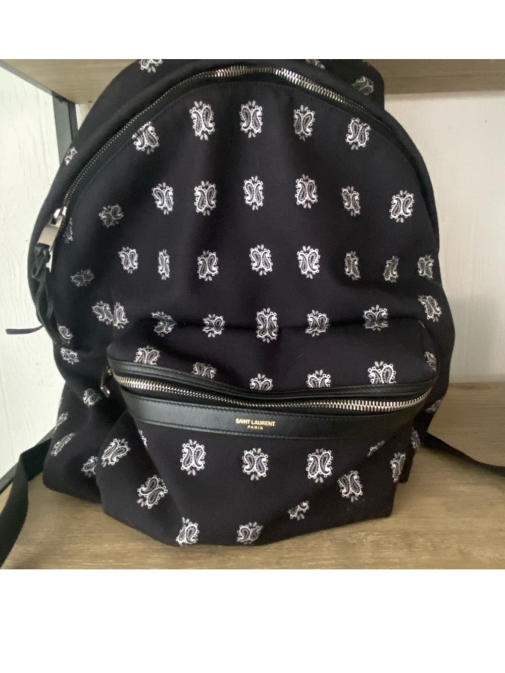 Saint Laurent Black Backpack with White Embroidered Motif